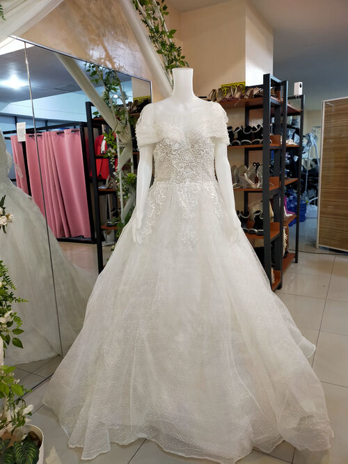 White off shoulder mesh beads Wedding Gown