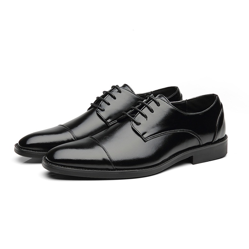 Black With Front Line Leather Shoes