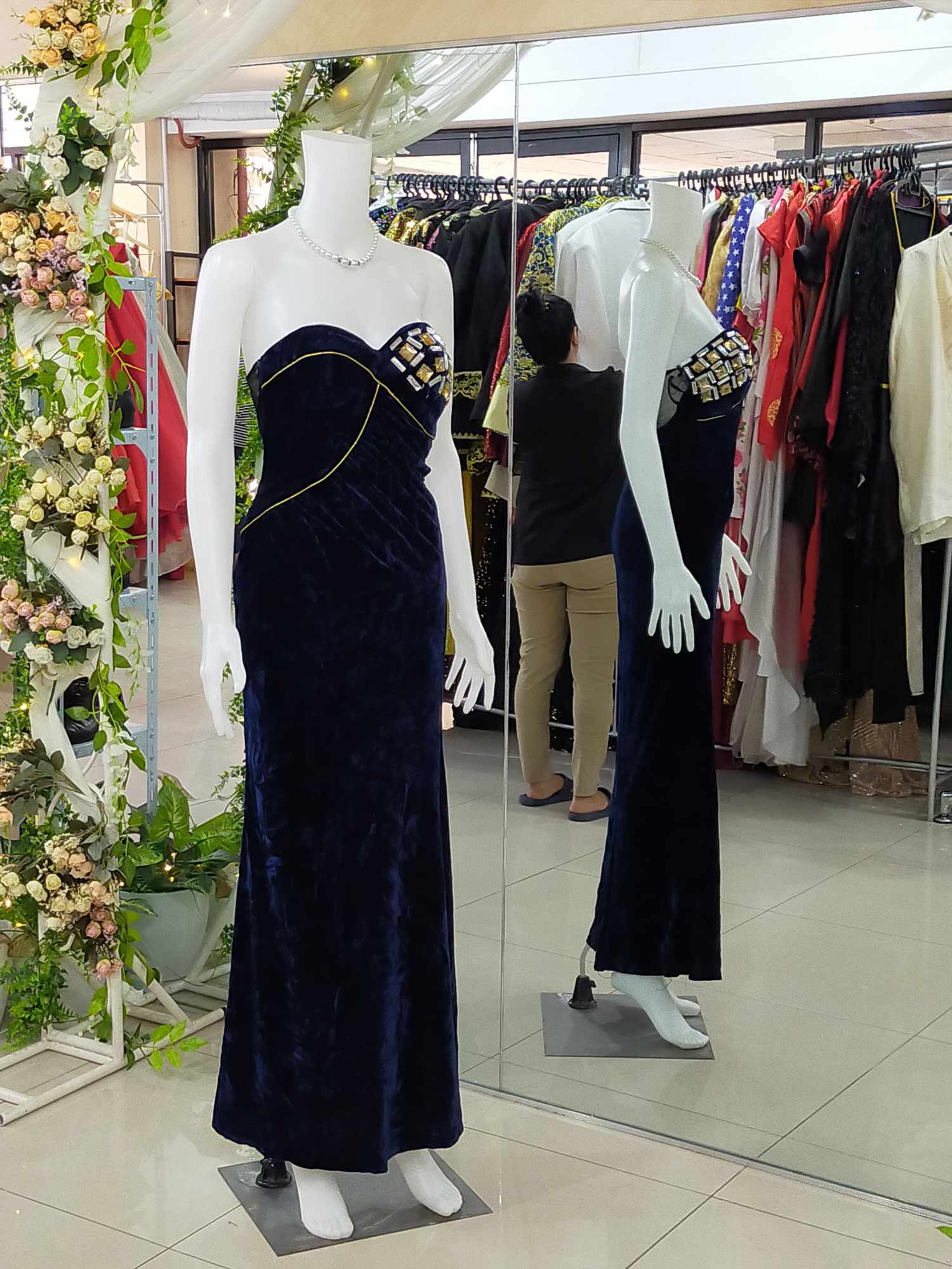 Navy Blue Velvet Tube Gown