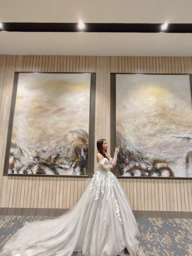 Sage Green Grey Gray Offshoulder Embroidered Ball Gown