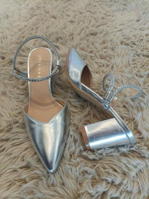 Silver Crystal Pointed-Toe Heels