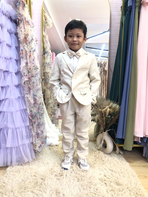 khaki Plaid Kids Ring Bearer Tuxedo Suit