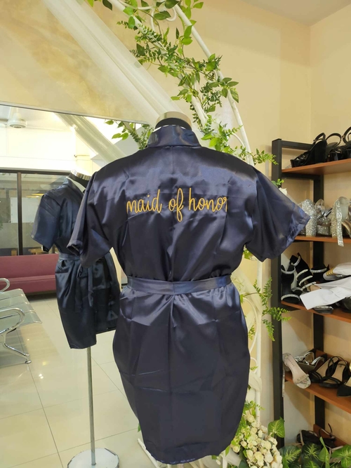 Navy Blue Satin Robe - MOH