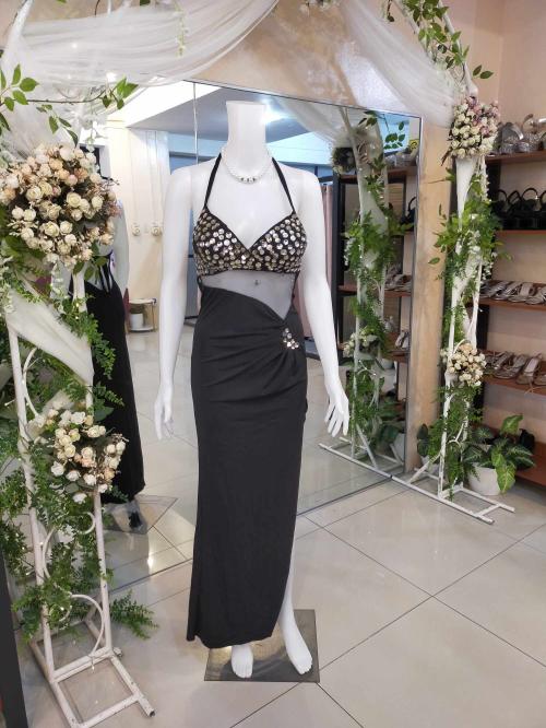Black Stones Cup See-through Slit Gown