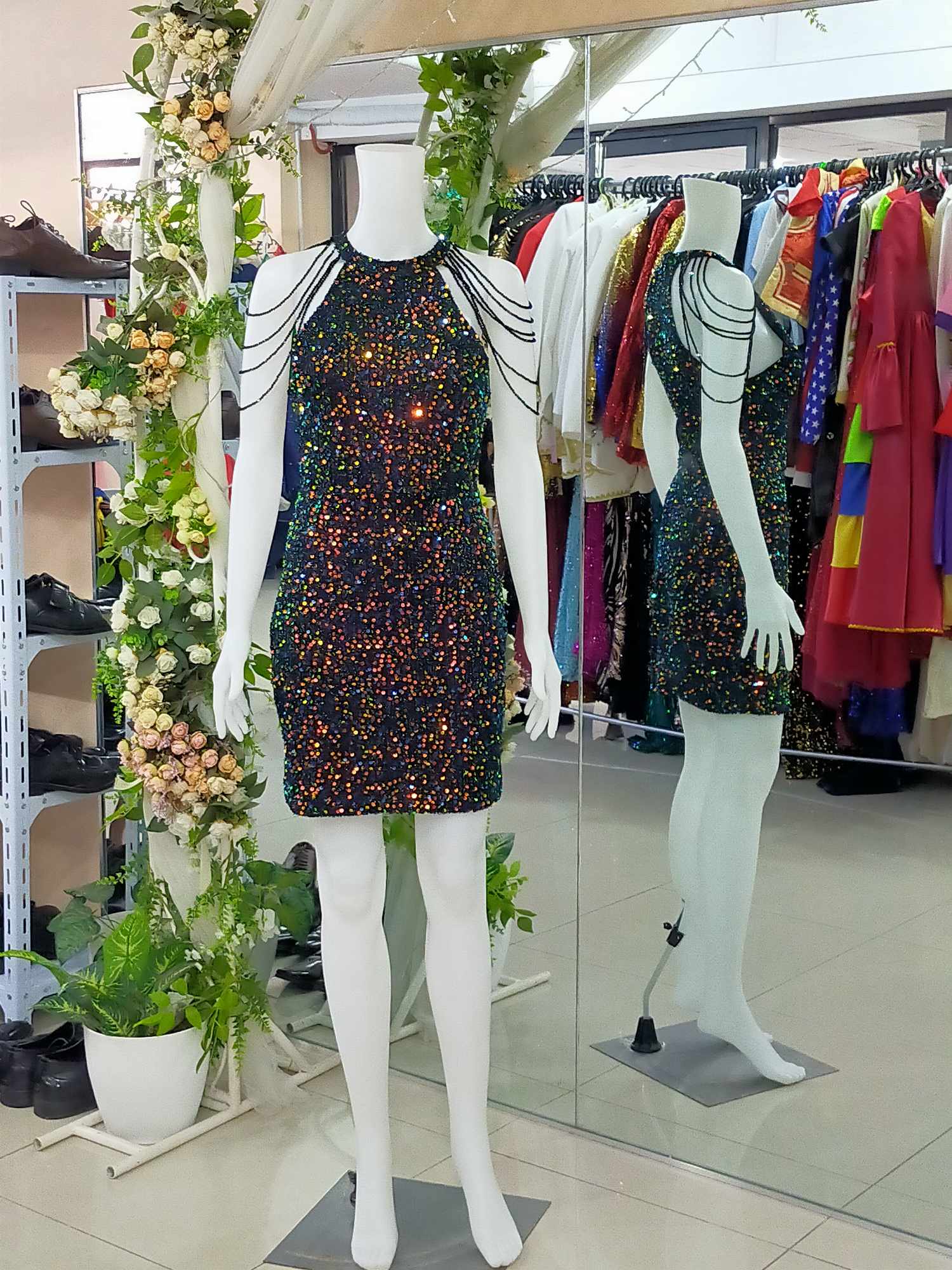 Colorful Black Beads Sequins Cocktail Dress