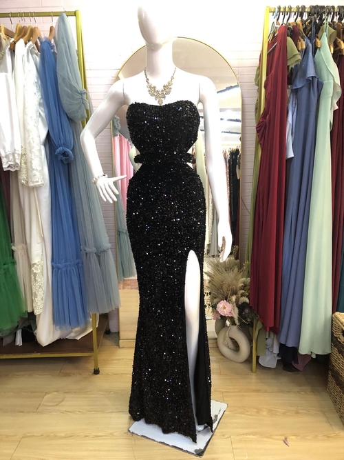 Black Tube Glittery Long Gown