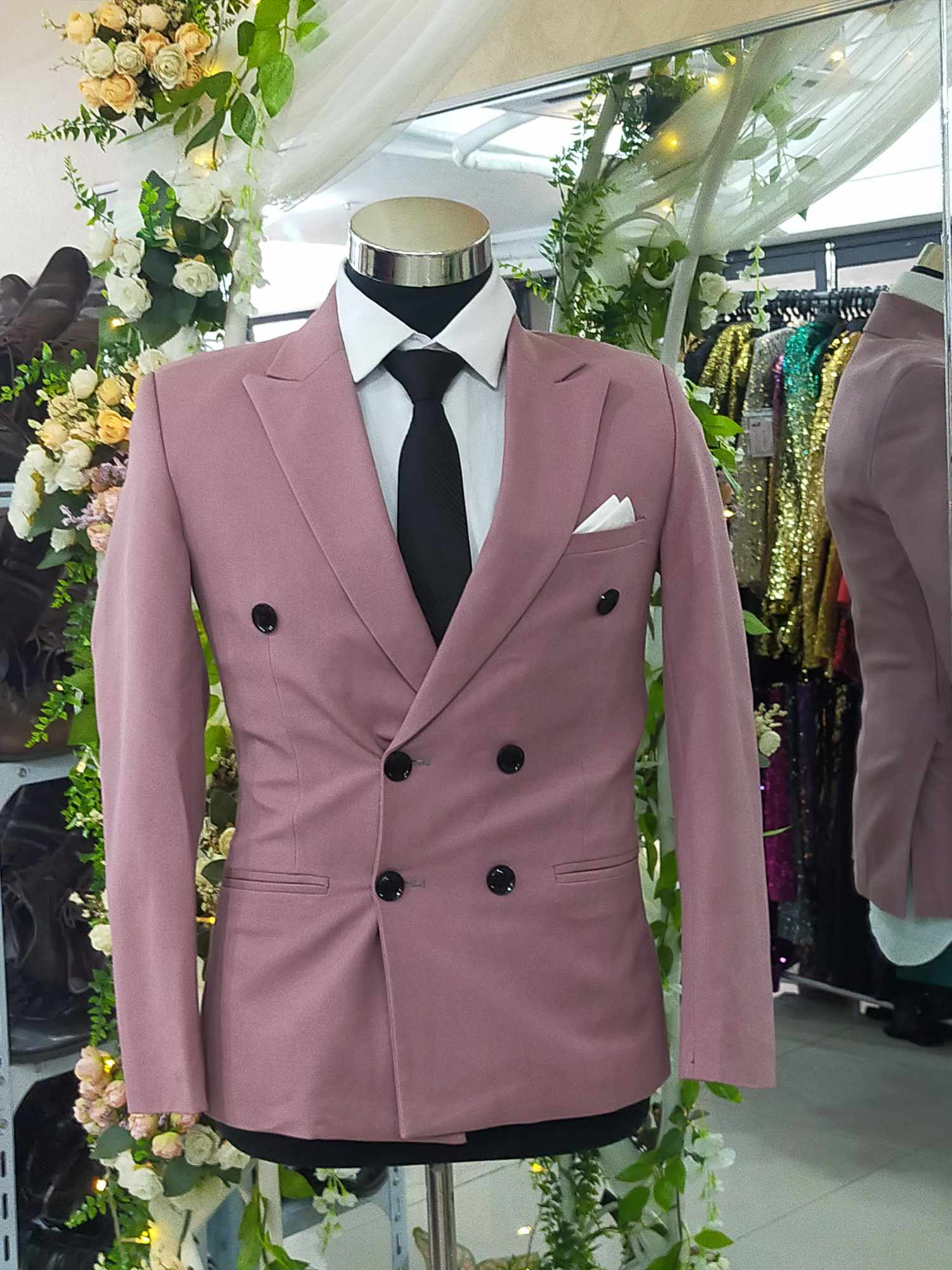 Old Rose Chestnut Margeno 6 Buttons White Ribbon Pocket Men Suit Tuxedo
