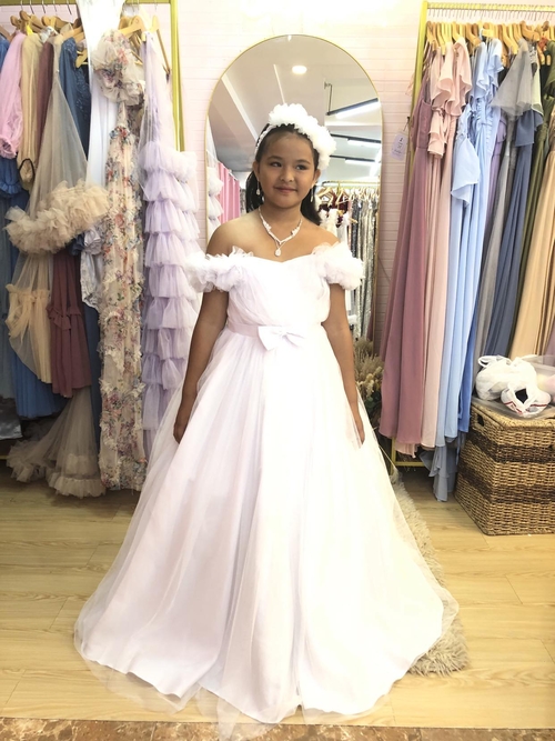 White Flower Girl Tulle Kids Dress