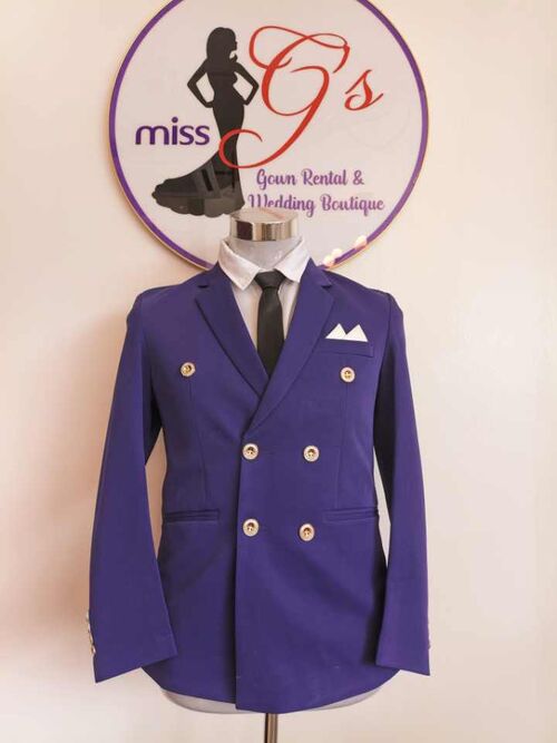 Purple Double Breasted with White Pocket Suit Set