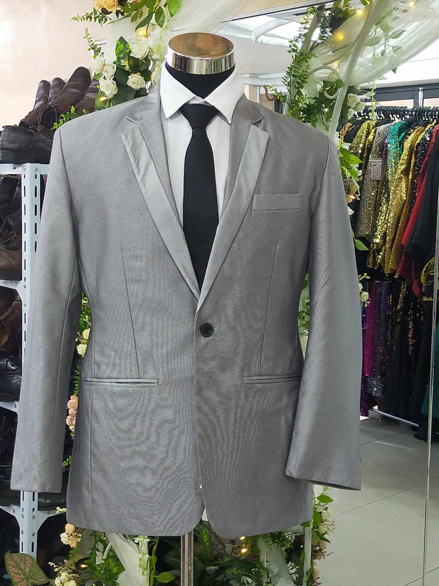 Plus Size Gray Shiny Gradient Men Suit Tuxedo