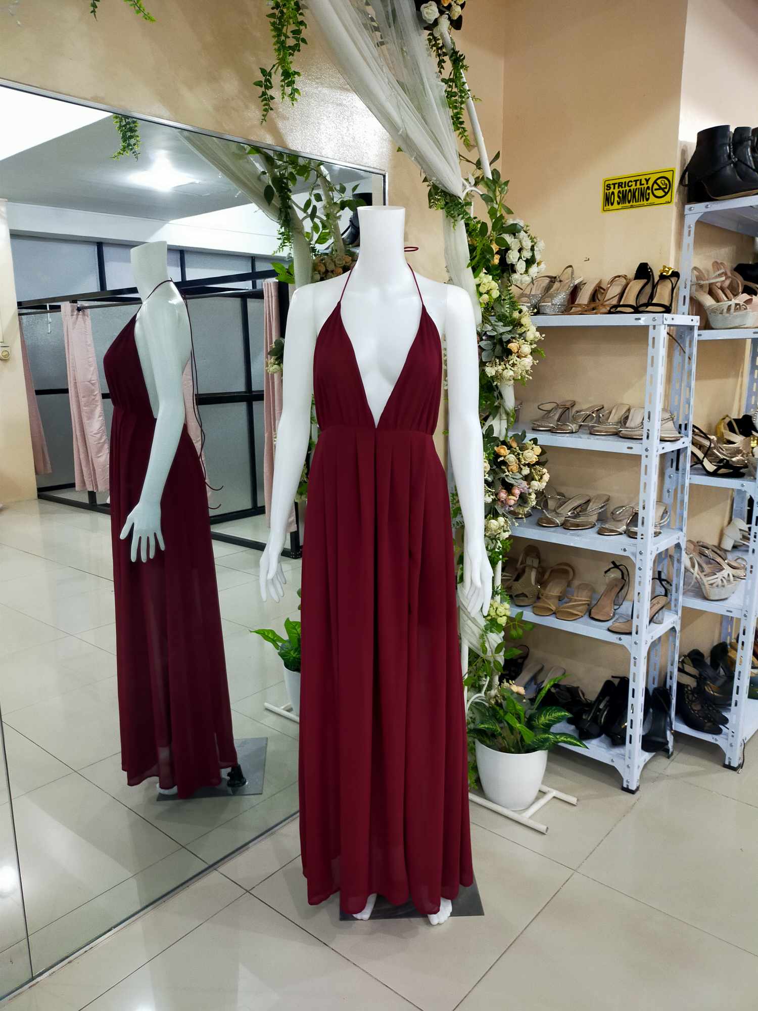 Maroon Sexy Back With Slit Long Gown