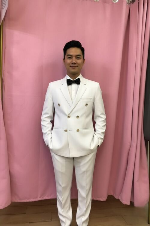 White Suit w/ Red Ribbon (6buttons)-AV452