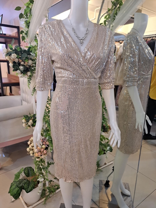 Plus Size Half Sleeve Formal Sequins Dress