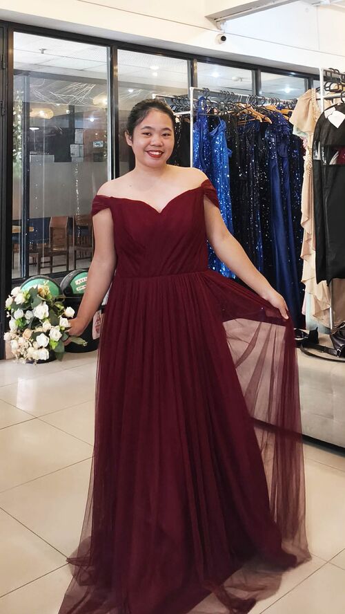 Maroon Tulle Bridesmaid Gown (#11)