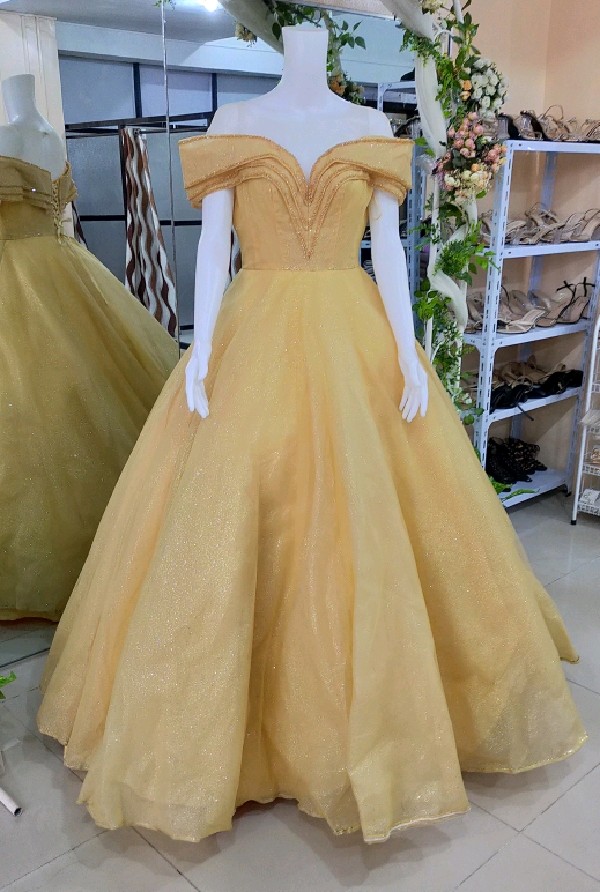 PLUS SIZE Yellow Gold Offshoulder Ball Gown