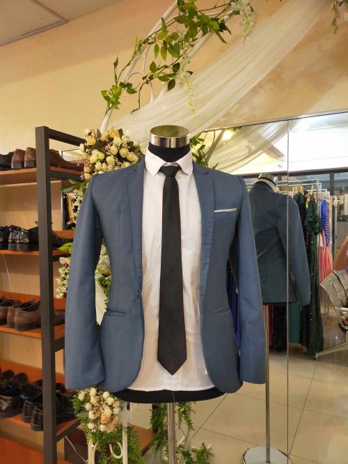 Teal Blue E White Line Pocket Tuxedo  Suit Set