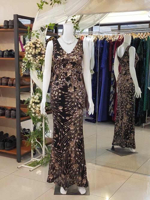 Black Gold Mermaid Sequins Glittery Long Gown