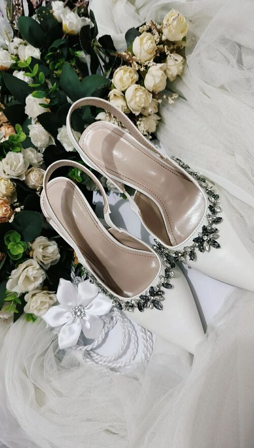 White Bridal Crystal Rhinestone Heels