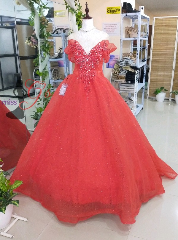 Plus Size Red Floral Ball Gown