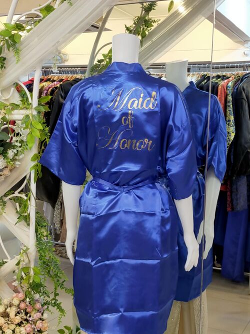 Royal Blue Satin Robe Printed-  Maid Of Honor
