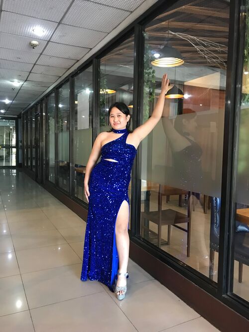 O-Neck Sexy Royal Blue Sequins Slit Long Gown