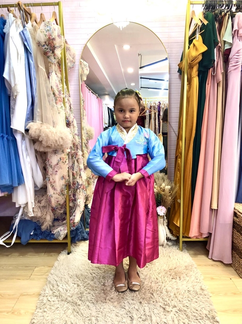 UNO Blue Korean Traditional Costume Hanbok Cosplay for Kids Girl 