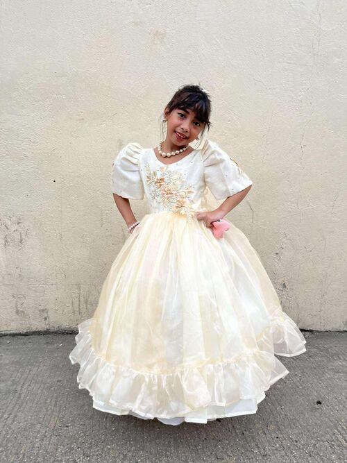 Modern Beige Filipiniana Dress Kids 