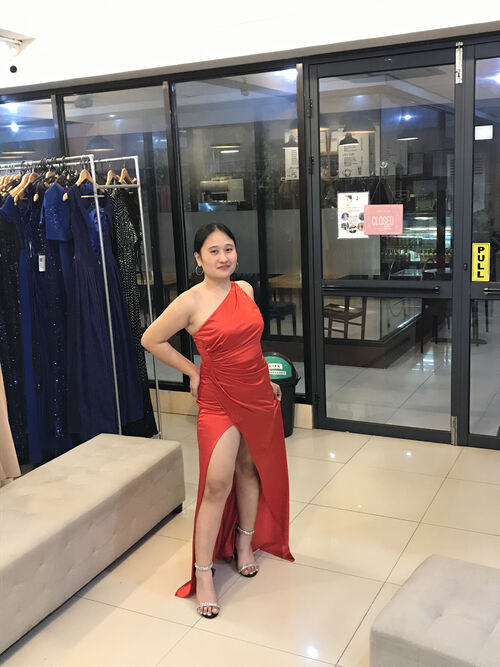 Red One Shoulder Satin Long Gown