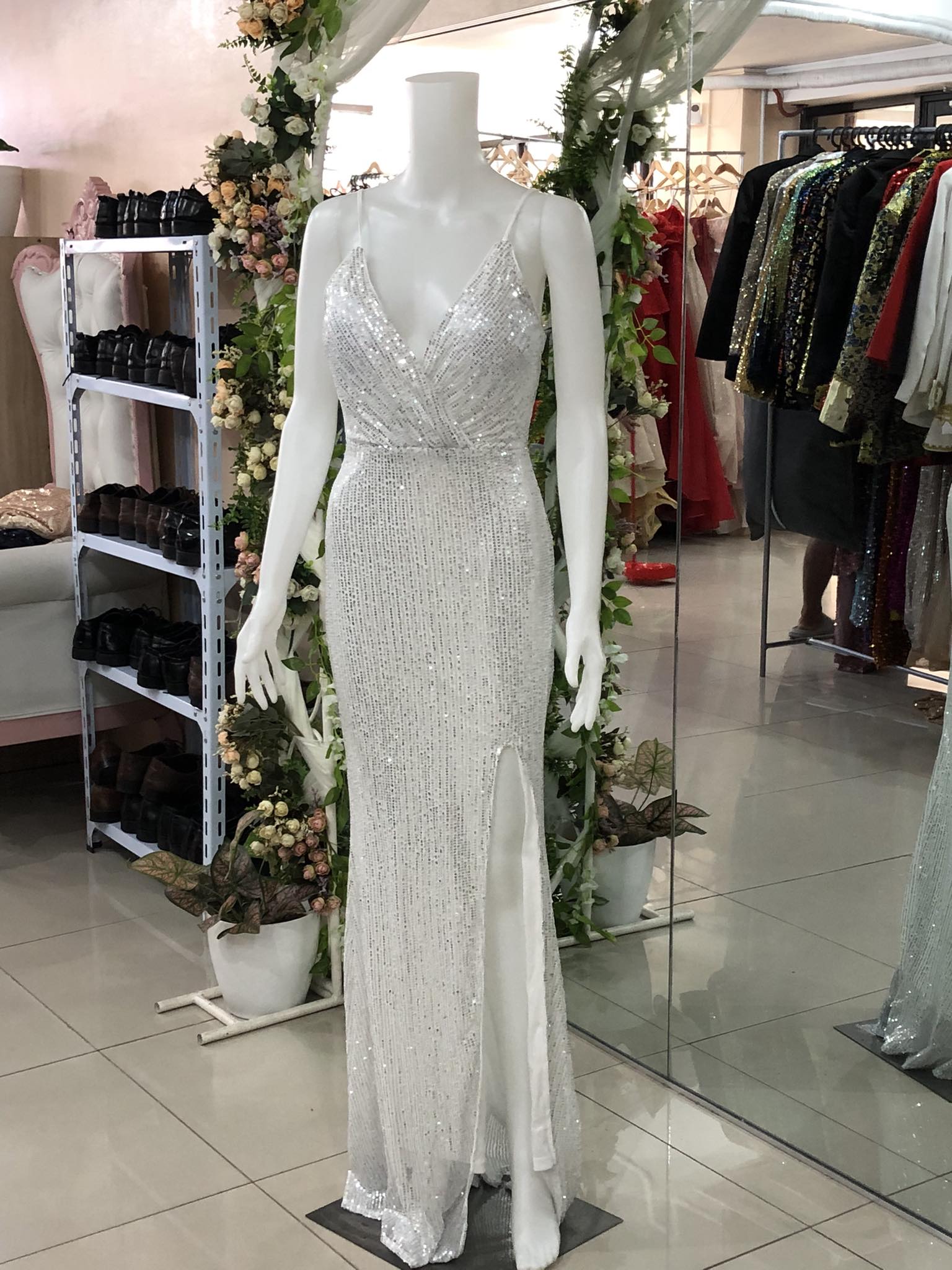 White Full Sequins Long Gown