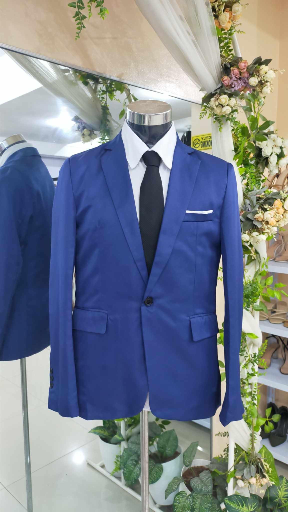 Navy Blue Tuxedo Suit Set White Line Pocket