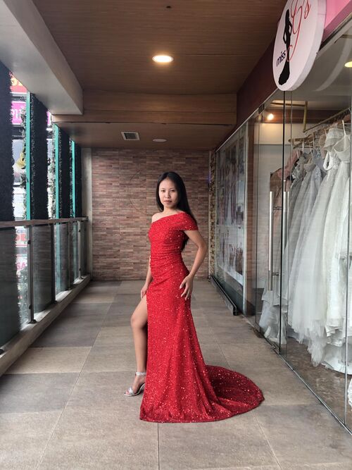 Sequin Red One Shoulder Long Gown