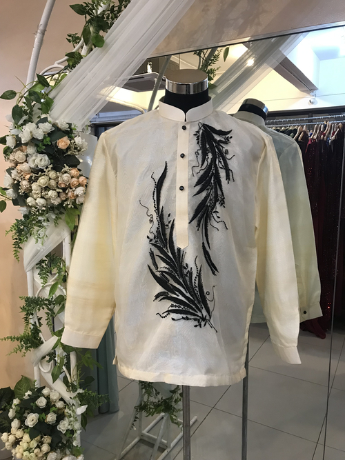 Black Leaf Design Modern Barong For Men