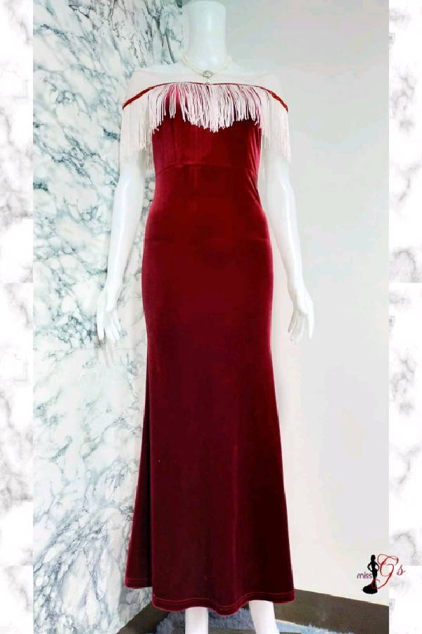 Maroon Tassel Velvet Gown
