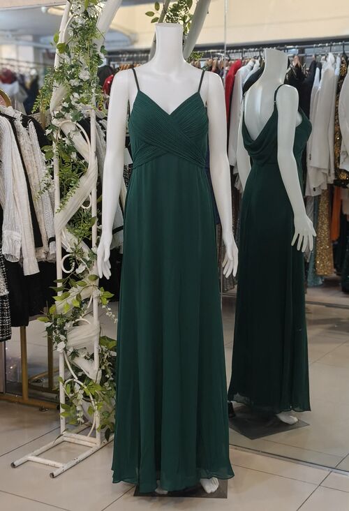 Emerald Green Spaghetti Strap Chiffon Slit Bridesmaid Gown