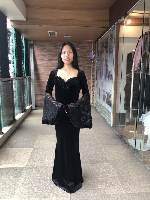 Morticia Addams Halloween Black Long Gown