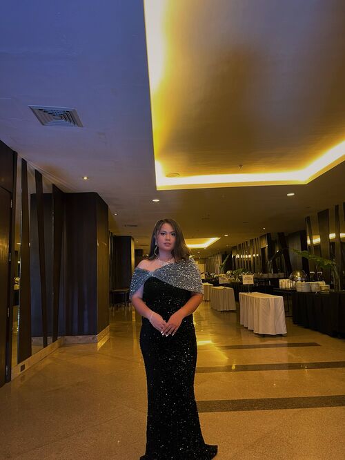 Plus Size Black Tube Gray Ribbon Off Shoulder Long Gown
