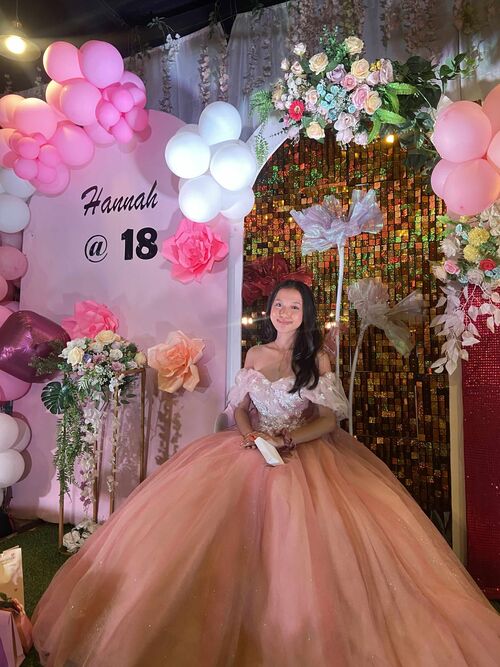 Baby Pink Floral Glittery Ball Gown