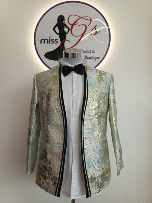 Sky Blue Metallic Gold with Black Trim Suit Set