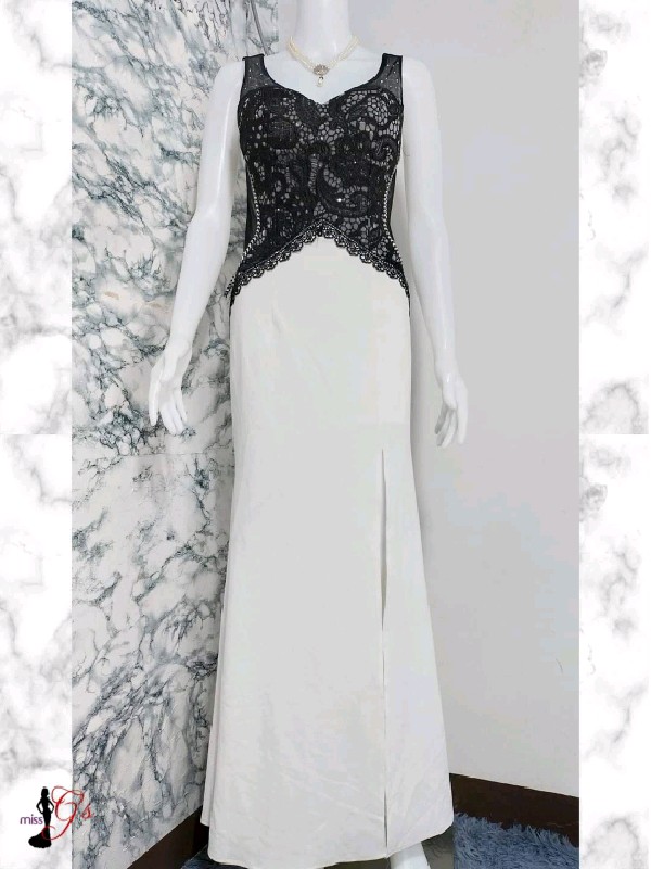 Black White Slit Gown