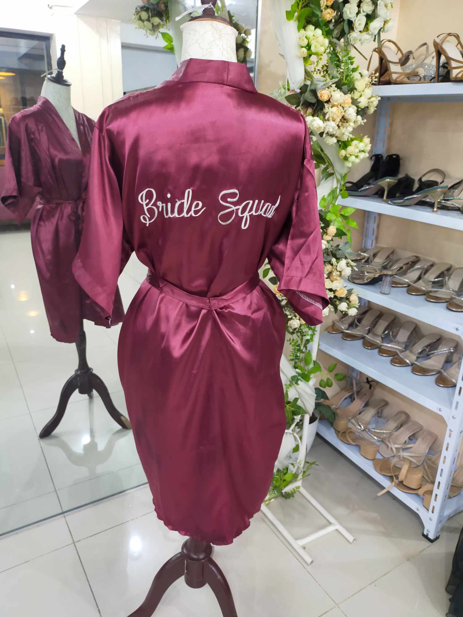 Burgundy Satin Robe-Bridesquads