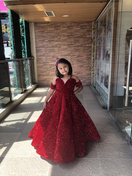 Red Umbrella Sequins Ball Gown For KIds