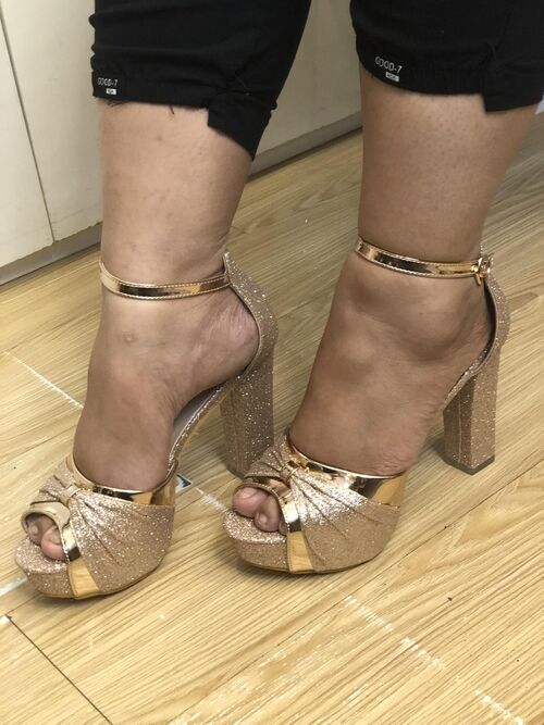 Gold Open Toe High Heels