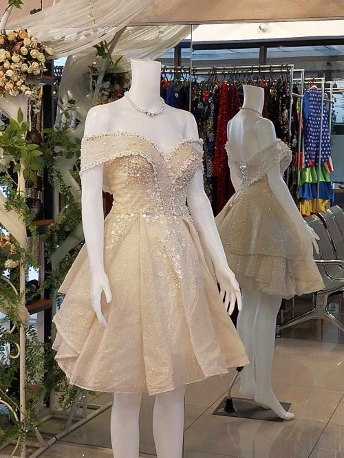 Cream Glittery Umbrella Cocktail Dress