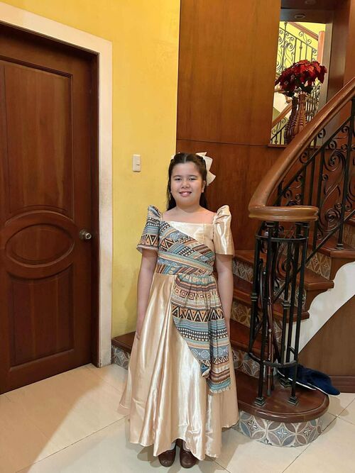 Gold Modern Filipiniana Mc Ethnic Sided Gown for Kids