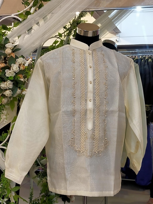 Modern Chinese Collar Barong White lining