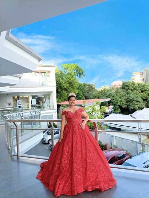Plus Size Red Cleavage Wavy Offshoulder Accent Ball Gown