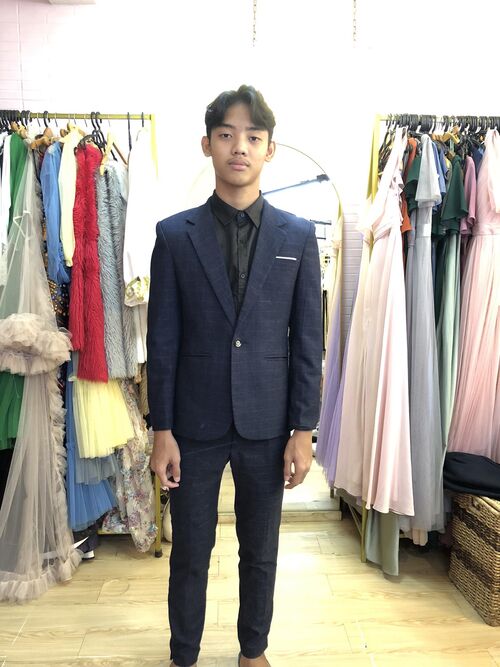 Navy Blue Plaid Suit 