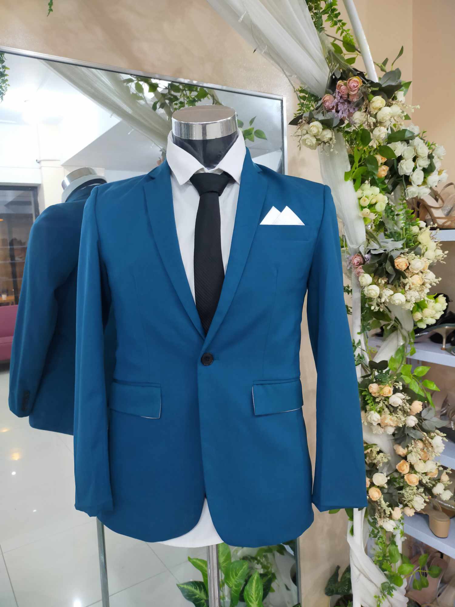 Blue-green With White Ribbon-1B(E-vie) Suit / Tuxedo