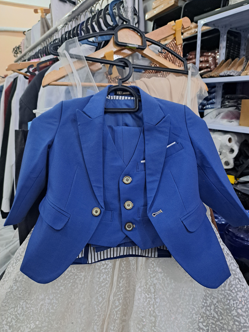 Viet Invest Plain Blue Tuxedo Set Suit Kids with Vest