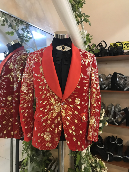 Red Gold Glittery Suit Tuxedo Coat